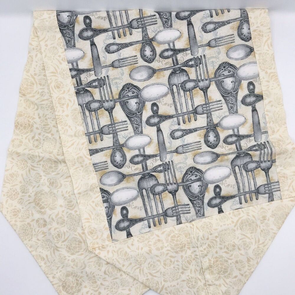 Handmade Utensils Fabric Table Runner Farmhouse Country Kitchen 40x14 inches